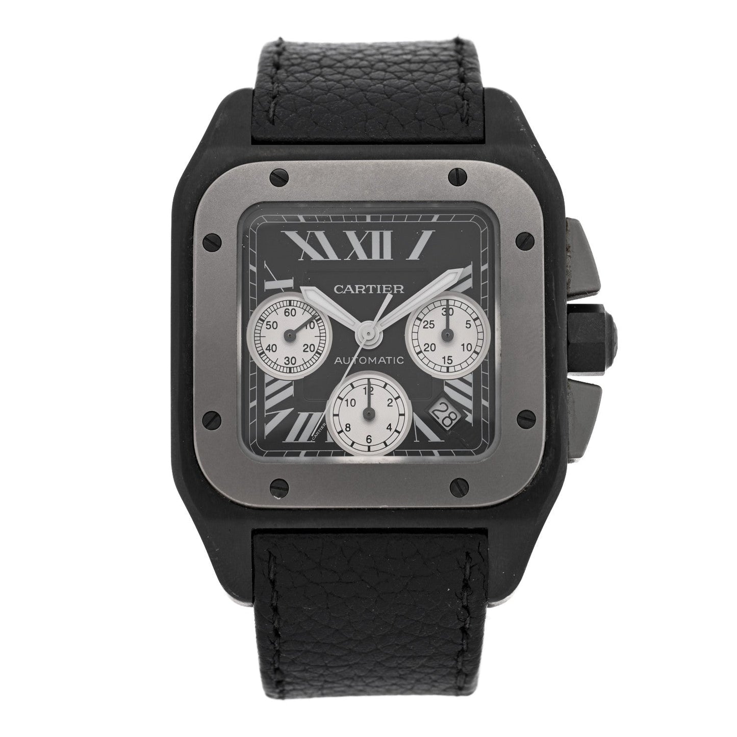 ADLC Titanium Calfskin 41mm Santos 100 Chronograph Automatic Watch Black