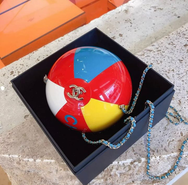 Chanel Limited Edition Red Yellow Blue And White Lucite Beach Ball Bag Pale Gold Hardware
