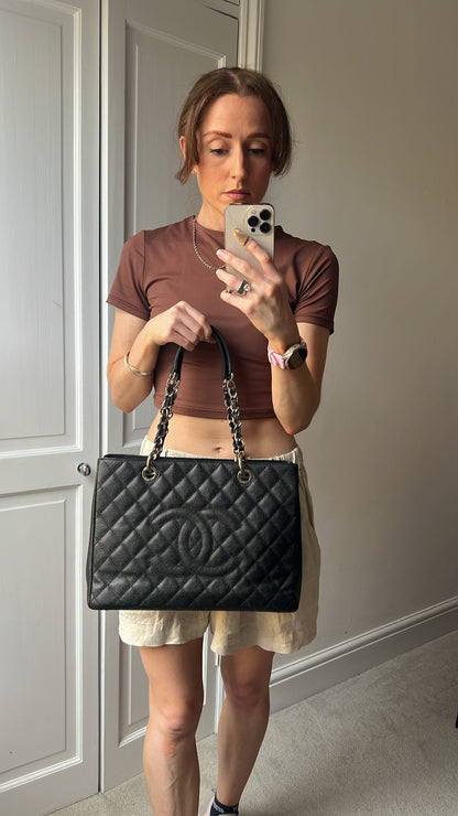 Chanel Black Caviar Grand Shopper Tote (GST) Silver Hardware