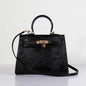 Luxury Hermes Kelly 25Cm Lizard Leather Bag Black Gold