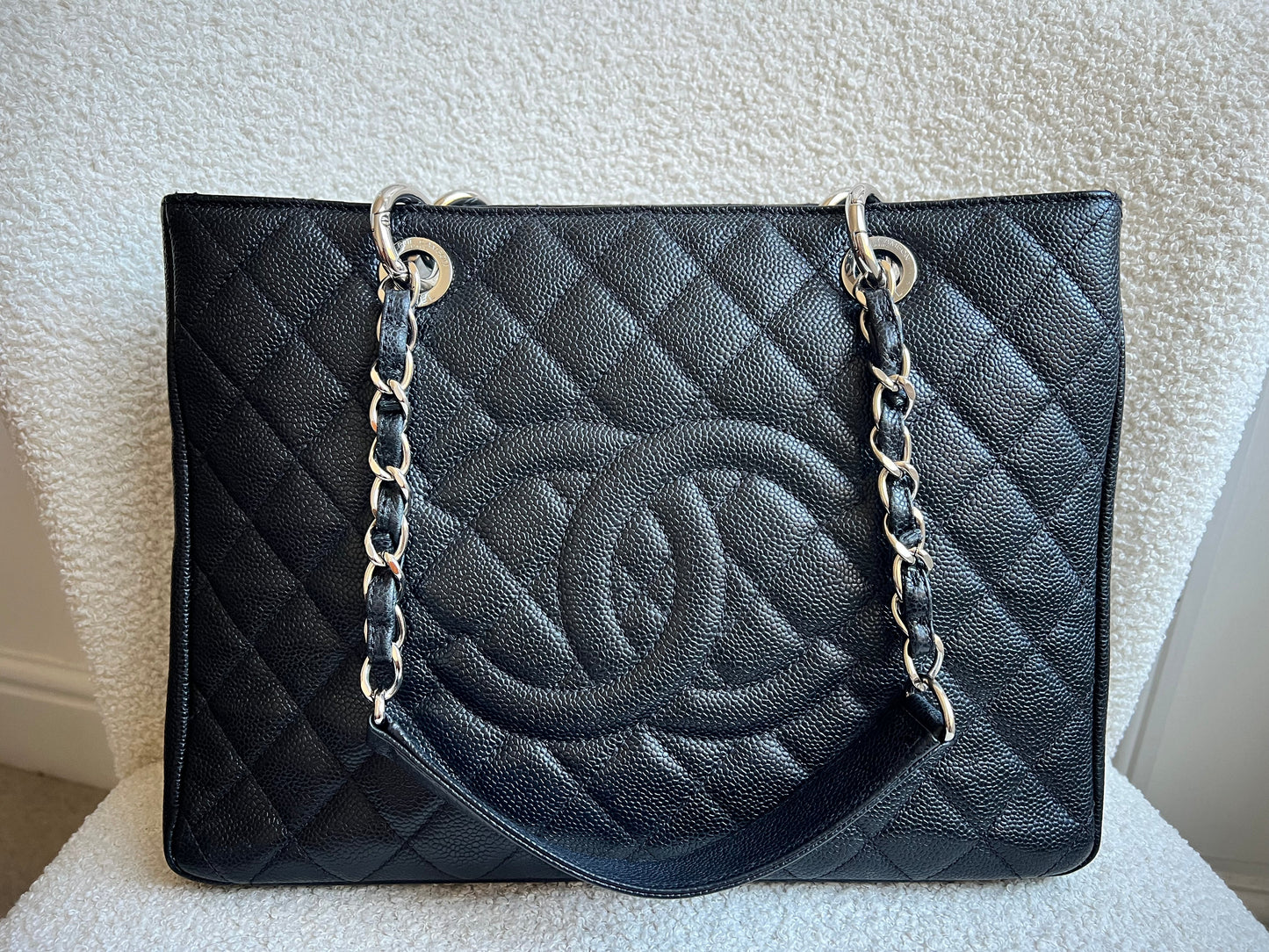Chanel Black Caviar Grand Shopper Tote (GST) Silver Hardware
