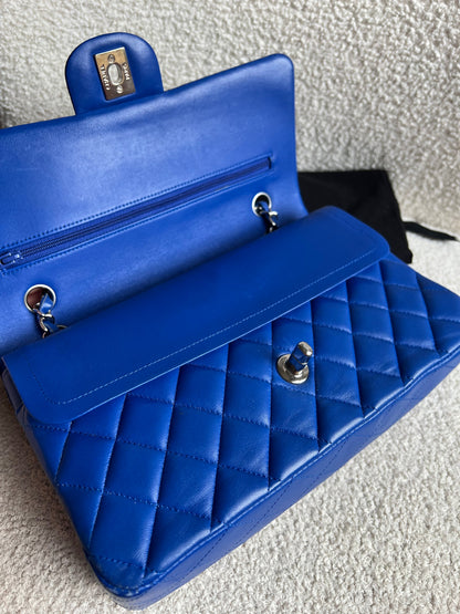 Chanel Medium Classic Flap in Cobalt Blue Lambskin with silver hardware (RRP £9090)