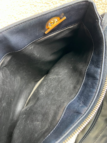 Chanel Vintage Navy Lambskin Chain Tote with 24k Gold Hardware