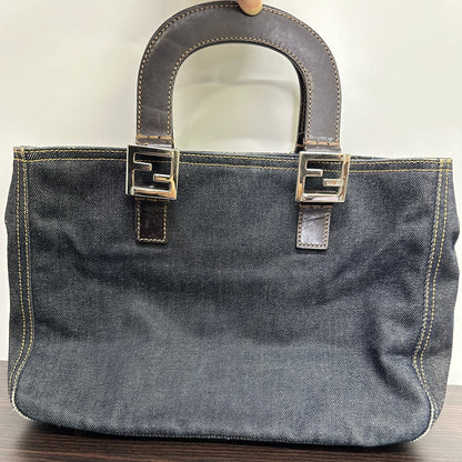 Fendi Blue Denim and Brown Leather Tote Bag Handbag LB115495