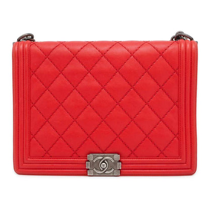 Chanel Boy Chanel ChainShoulder Bag Red Lambskin