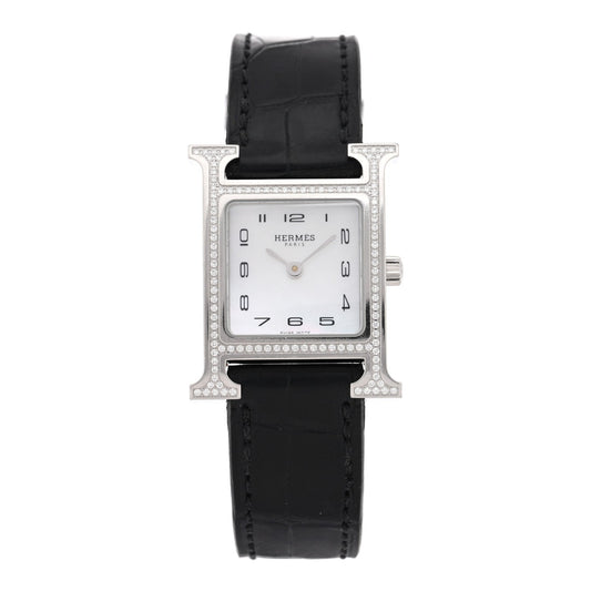 Stainless Steel Alligator Diamond Bezel Mother of Pearl 21mm Heure H Hour Quartz Watch Noir