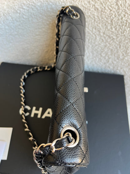 Chanel East West Flap in Black Caviar Silver Hardware
