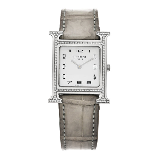 Stainless Steel Alligator Diamond Bezel Mother of Pearl 26mm Heure H Hour Quartz Watch Gris Perle