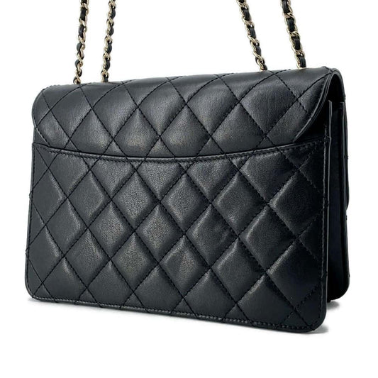 Chanel Beauty Padlock Flap CC Logo ChainShoulder Bag Black Calf Leather