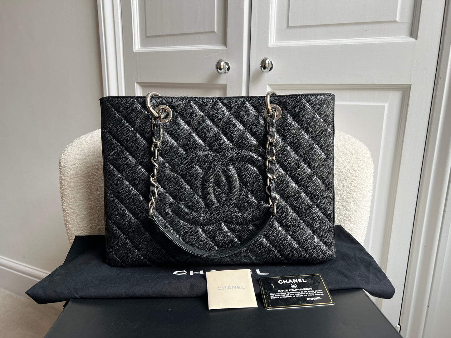 Chanel Black Caviar Grand Shopper Tote (GST) Silver Hardware