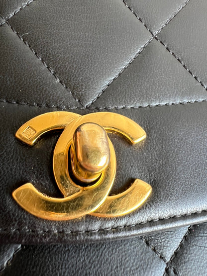 Chanel Vintage Diana Flap Bag in Black Lambskin with 24k Hardware