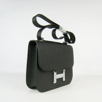 Luxury Hermes Constance Cowskin Leather Bag Black Silver