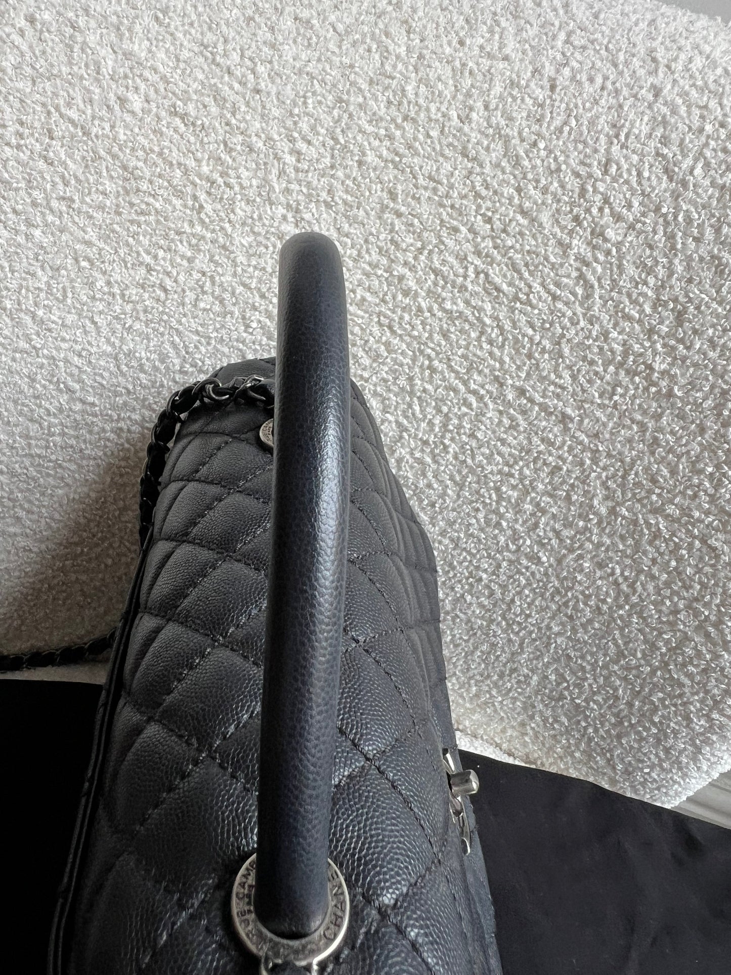 Chanel Black Quilted Caviar Leather Medium Coco Handle Bag