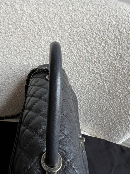 Chanel Black Quilted Caviar Leather Medium Coco Handle Bag