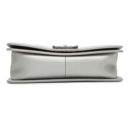 Chanel Boy Chanel Chevron ChainShoulder Bag Silver A67086 Caviar Leather Size 25