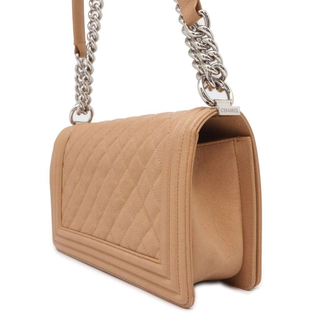 Chanel Boy Chanel ChainShoulder Bag Beige A67086 Caviar Leather Size 25