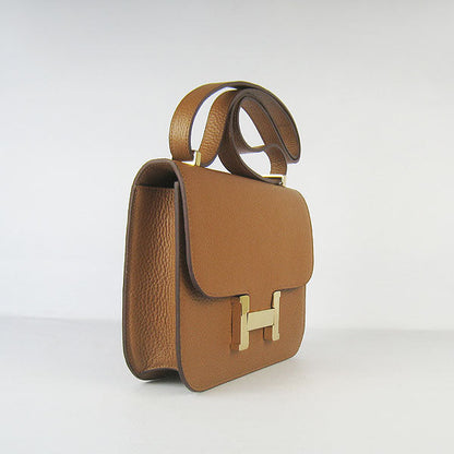 Luxury Hermes Constance Cowskin Leather Bag Light Coffee Golden