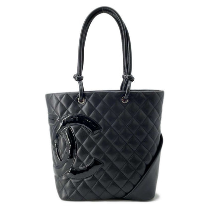 Chanel Cambon Line Handbag Black A25167 Leather Size Medium