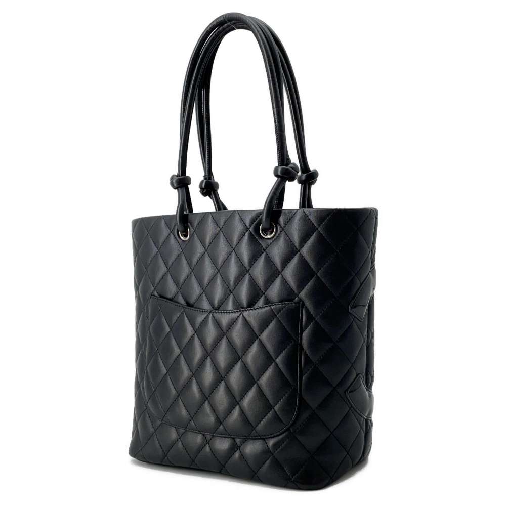 Chanel Cambon Line Handbag Black A25167 Leather Size Medium