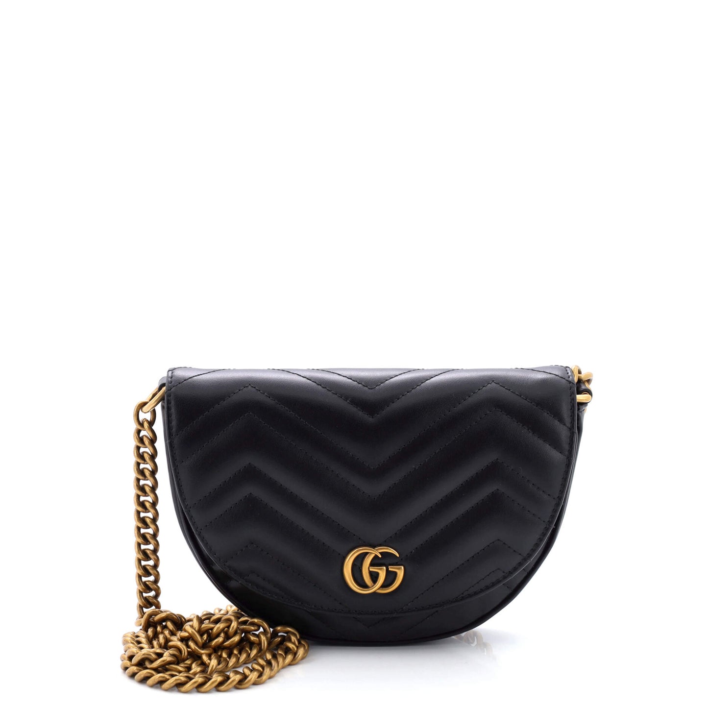 GG Marmont Half Moon Flap Crossbody Bag Matelasse Leather Mini