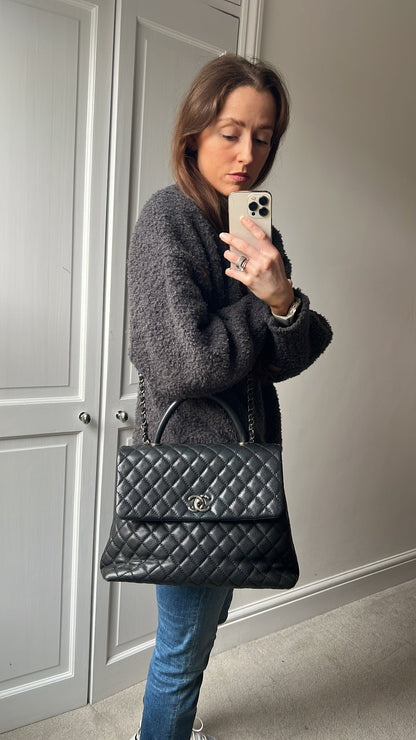 Chanel Black Quilted Caviar Leather Medium Coco Handle Bag