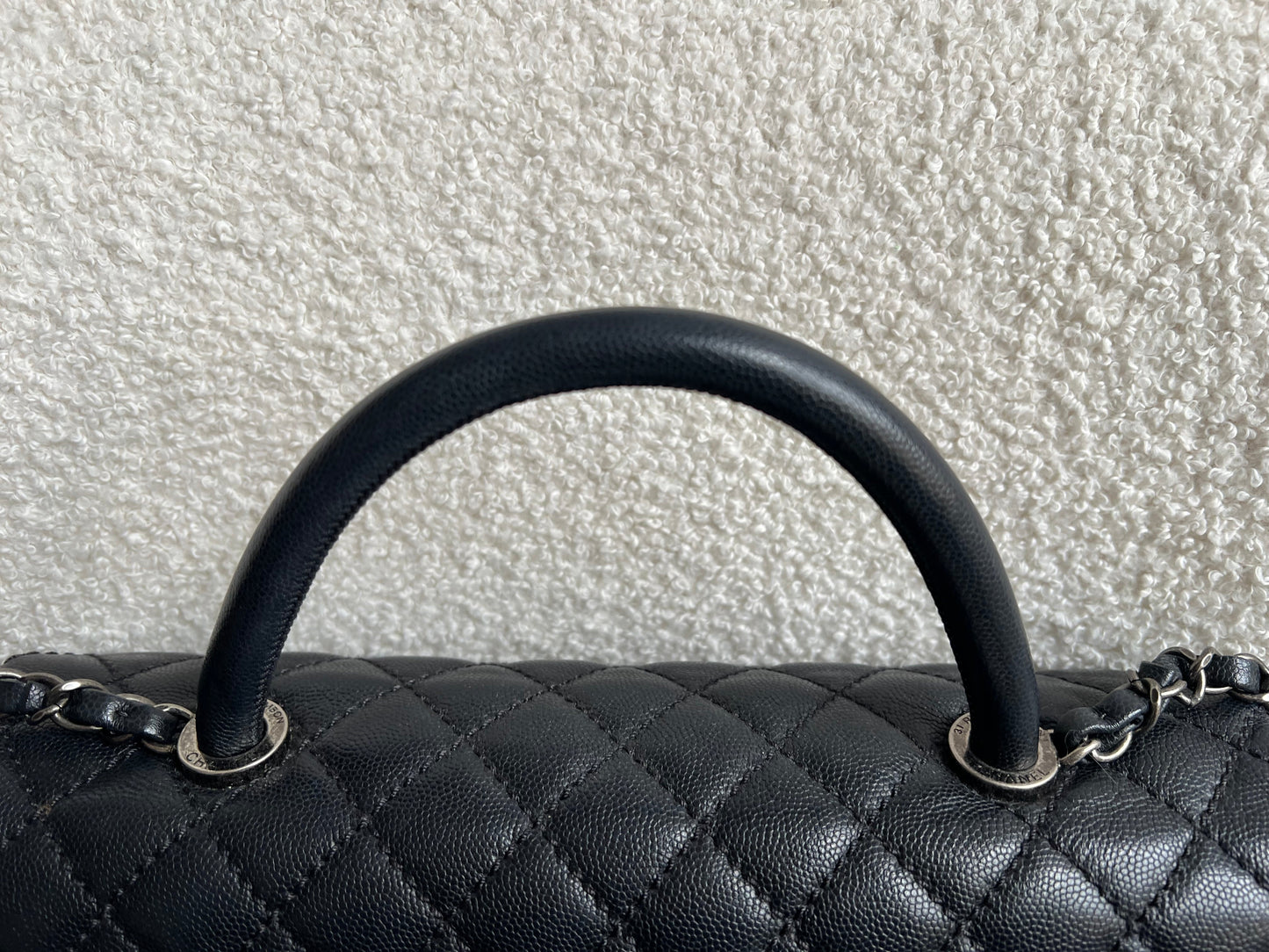 Chanel Black Quilted Caviar Leather Medium Coco Handle Bag
