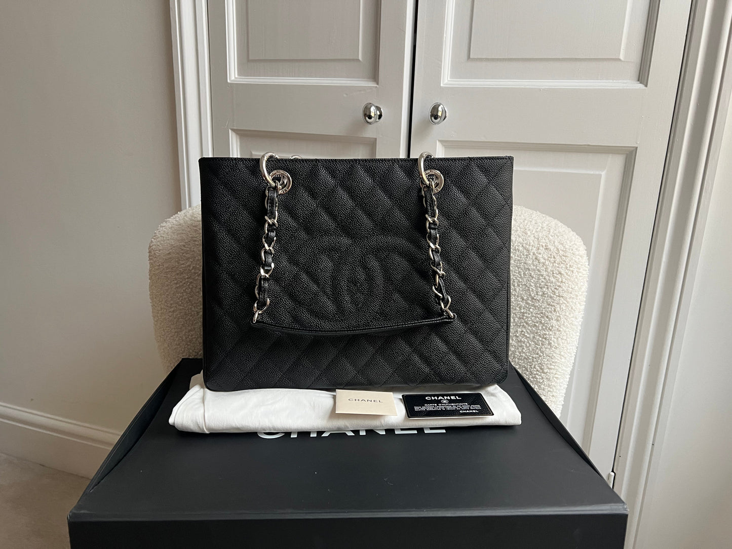 Chanel Black Caviar Grand Shopper Tote (GST) Silver Hardware