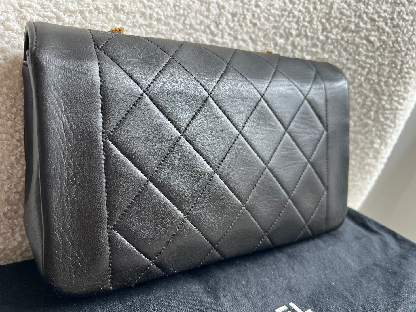 Chanel Vintage Diana Flap Bag in Black Lambskin with 24k Hardware