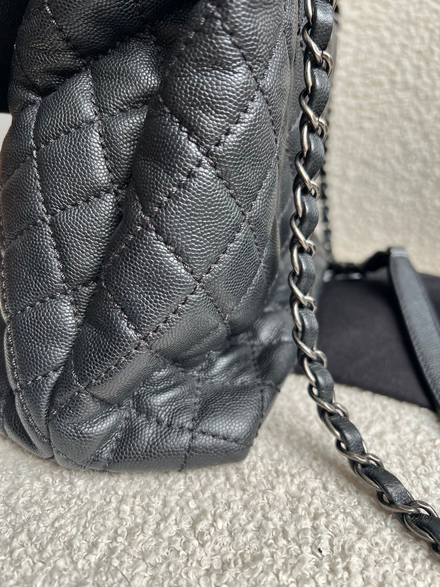Chanel Black Quilted Caviar Leather Medium Coco Handle Bag