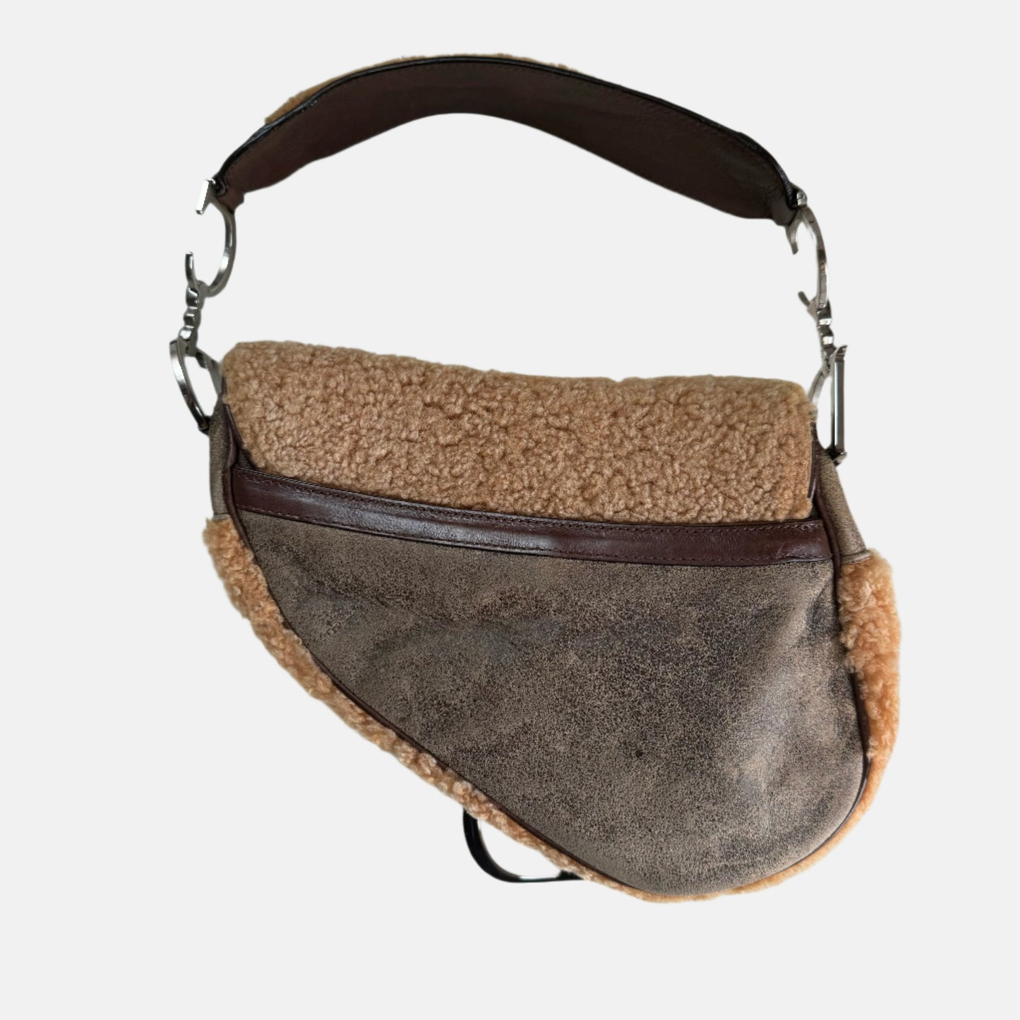Dior Saddle Shoulder Bag Shearling Brown and While