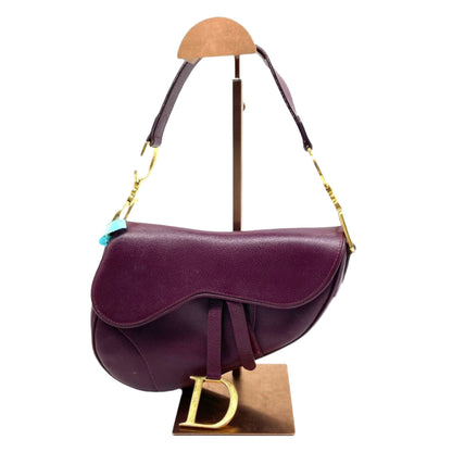 Dior Saddle Burgundy Purple Wine Calfskin Leather Gold Hardware Shoulder Bag