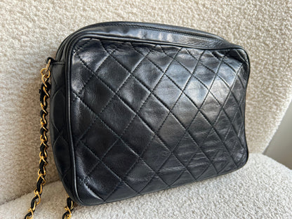 Chanel Vintage Black Lambskin Camera Bag with 24k Gold Hardware