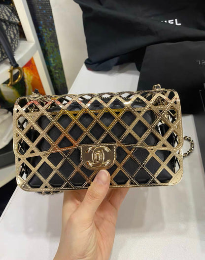 Chanel Gold Metal Mini Cage Flap With Pouch Gold Hardware 2021