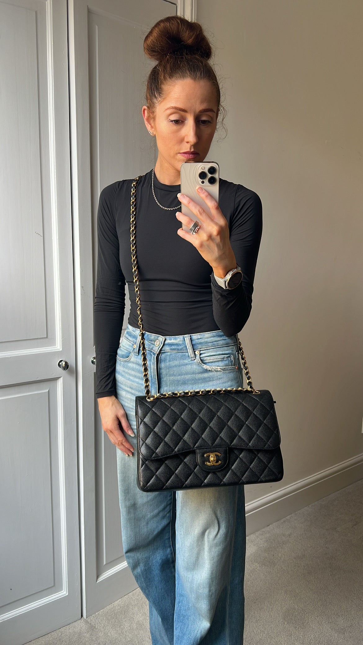 Chanel Jumbo Double Flap in Black Caviar with gold hardware (RRP £9830)
