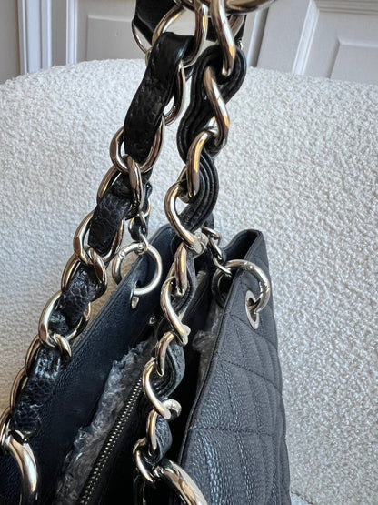 Chanel Black Caviar Grand Shopper Tote (GST) Silver Hardware