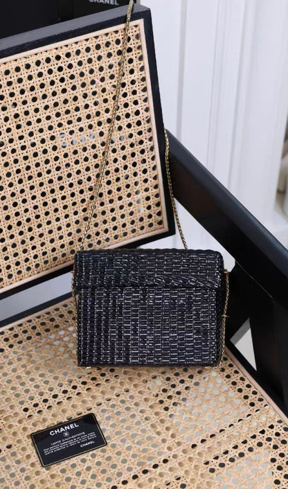 Chanel Black Wicker Cc Picnic Lunch Basket Box Bag Gold Hardware
