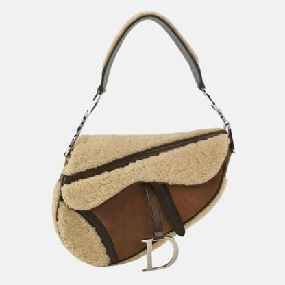 Dior Saddle Shoulder Bag Shearling Brown and While