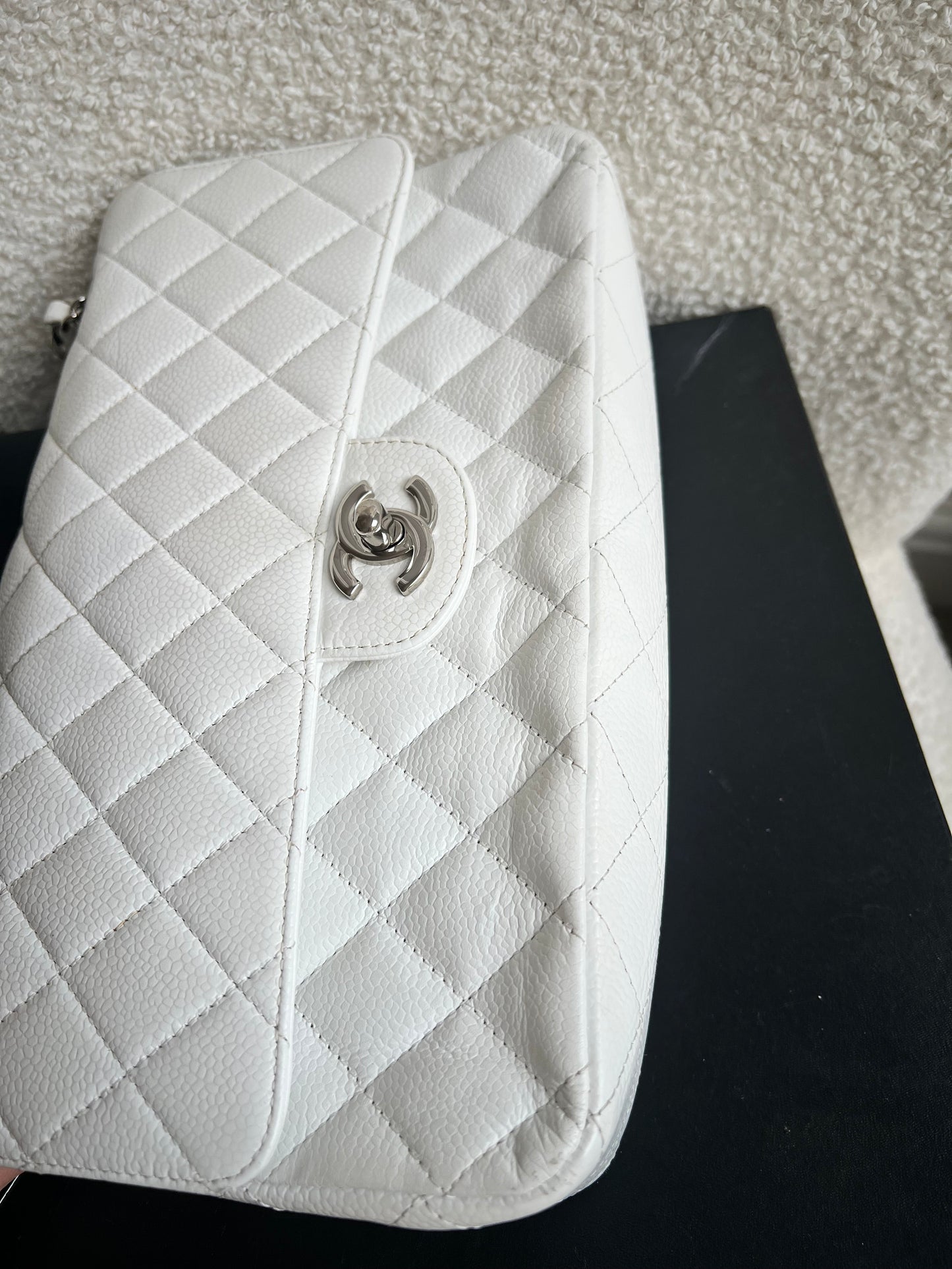 Chanel Medium Classic Flap in White Caviar (RRP £9090)