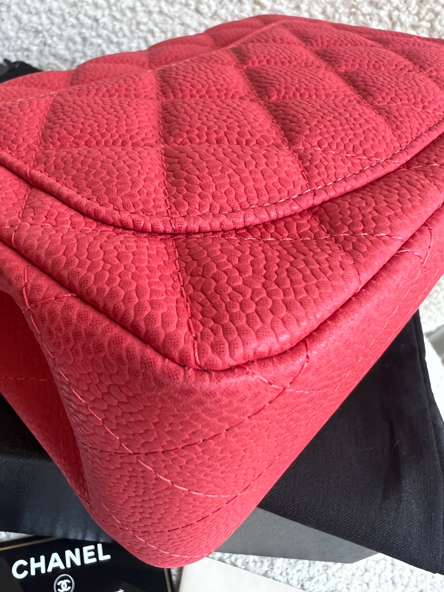 Chanel Square Mini Classic Flap in Coral Red Suede Caviar