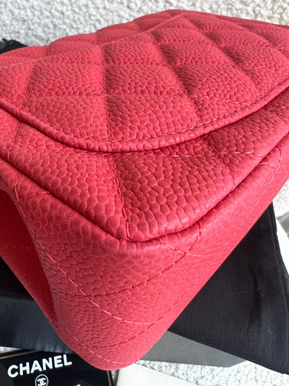 Chanel Square Mini Classic Flap in Coral Red Suede Caviar