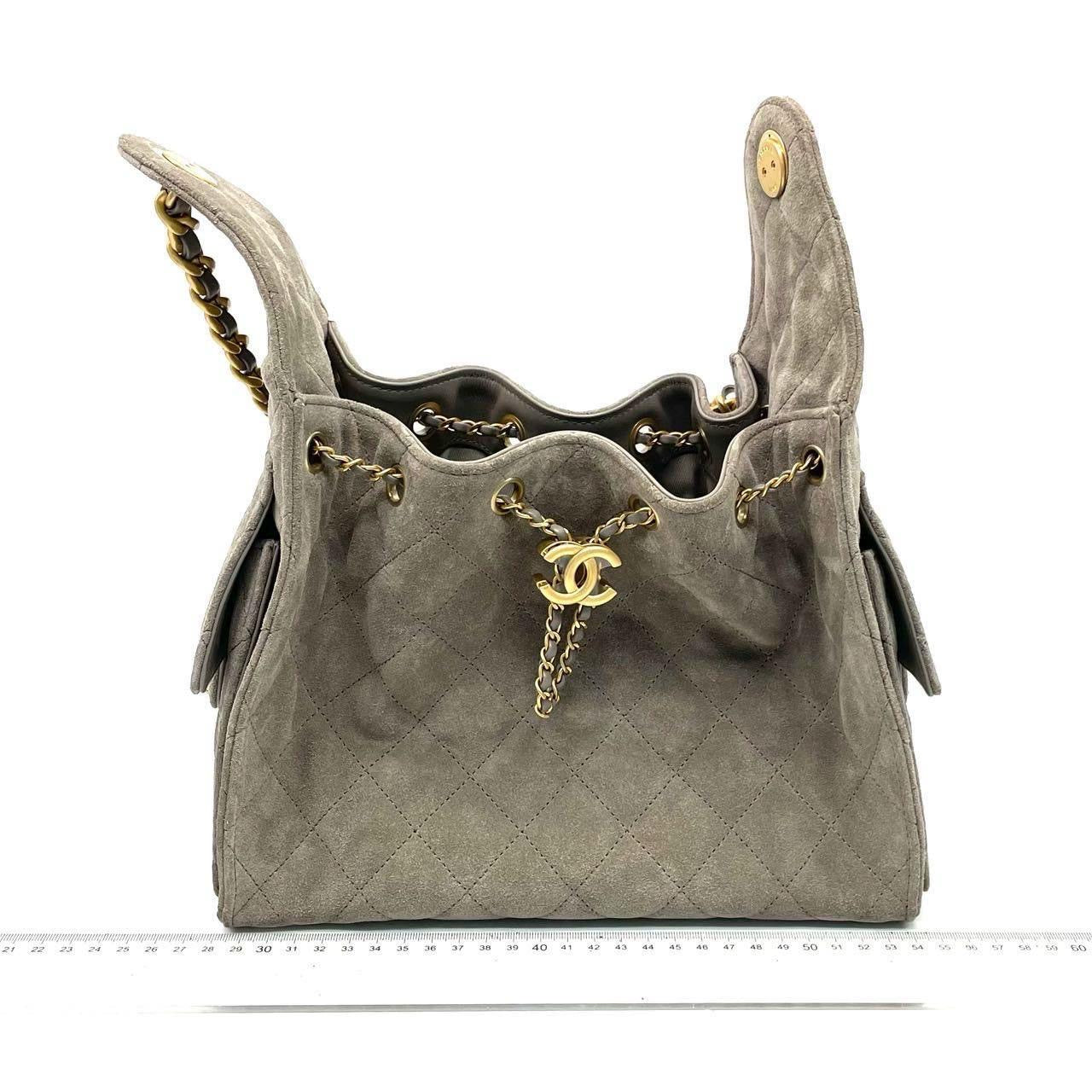Chanel 25 Hobo Small Suede Grey Gold Hardware