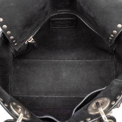 Black Dior Medium Calfskin Cannage Embossed Flower Studded Supple Lady Dior Satchel