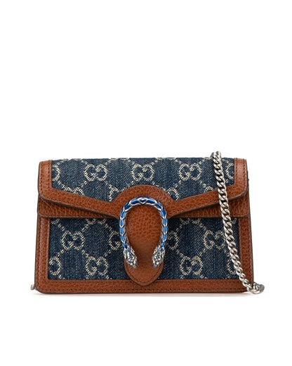 Super Mini Denim Crossbody Bag with Leather Trim