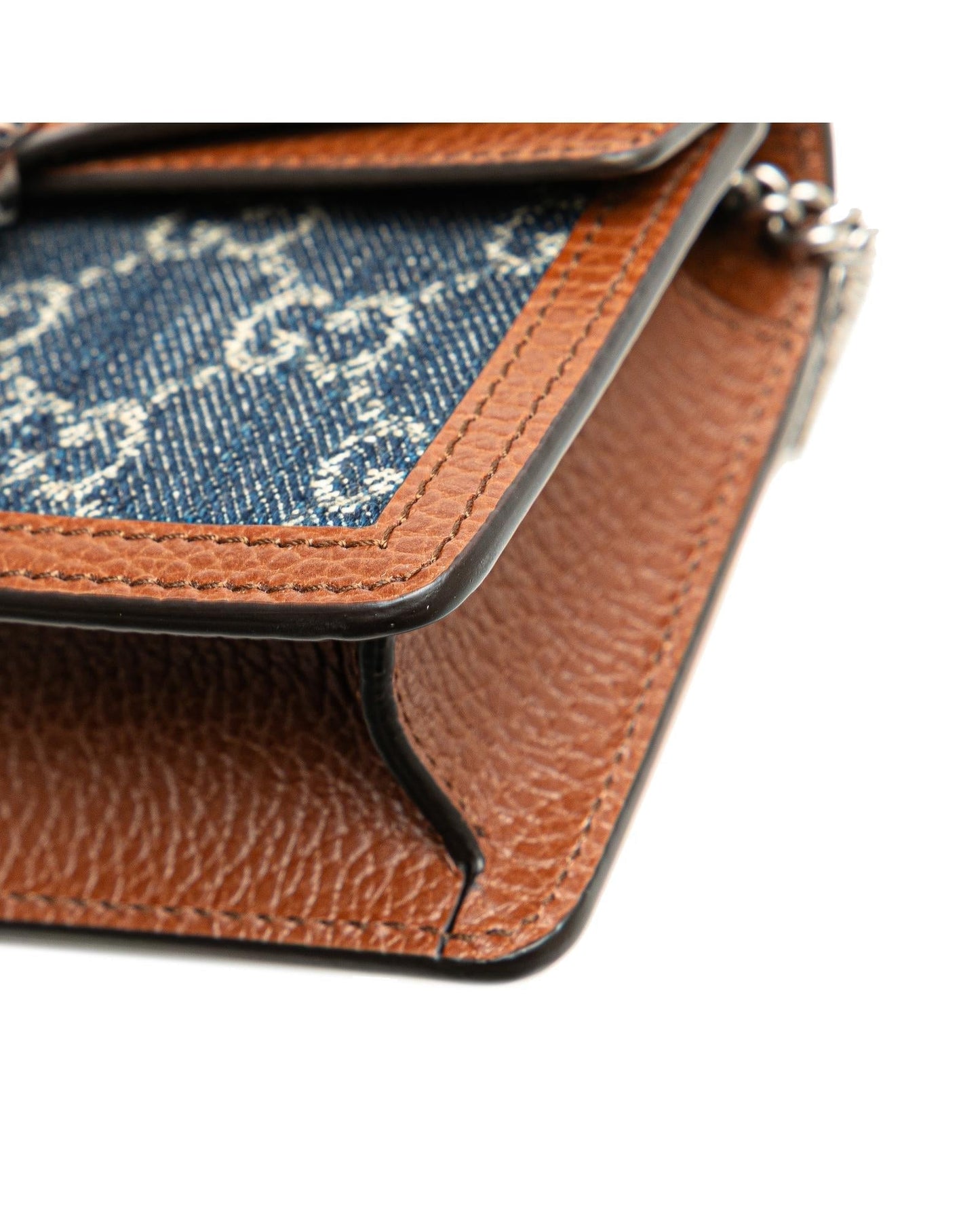 Super Mini Denim Crossbody Bag with Leather Trim