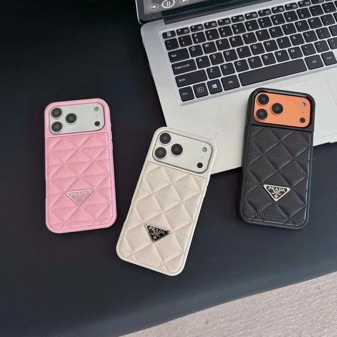 Diamond Quilted Leather with Signature Logo iPhone Case