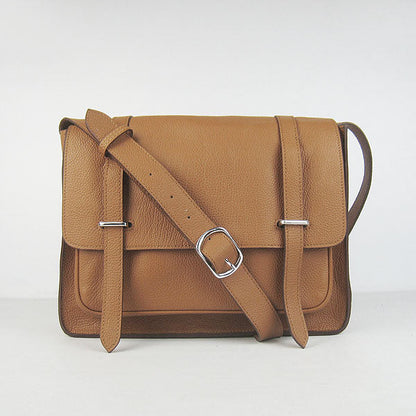 Luxury Hermes Steve Shoulder Bag Lambskin Coffee