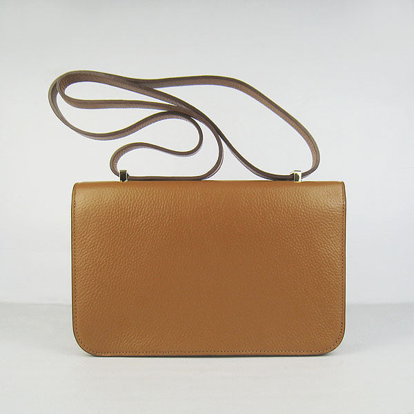 Luxury Hermes Calf Leather Message Bag Light Coffee Golden