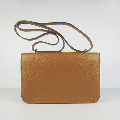 Luxury Hermes Calf Leather Message Bag Light Coffee Golden