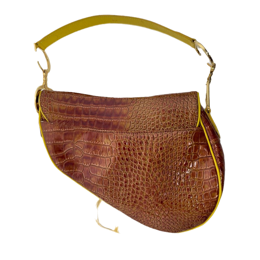 Dior Saddle Brown Medium Crocodile embossed Leather Handbag