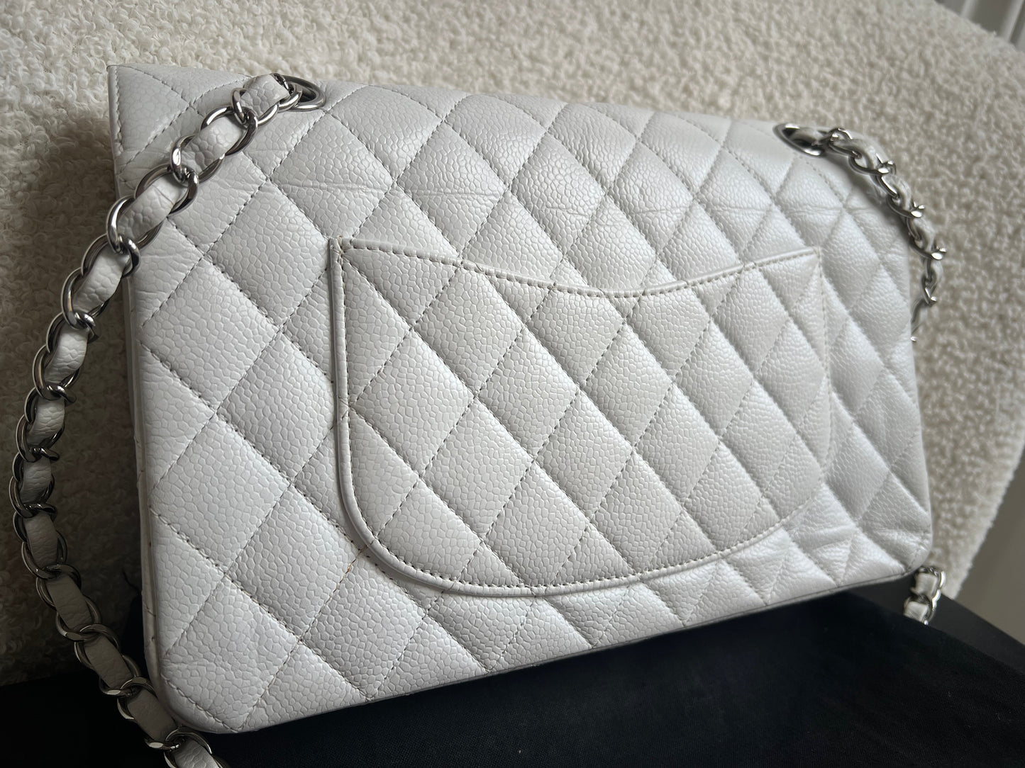 Chanel Medium Classic Flap in White Caviar (RRP £9090)